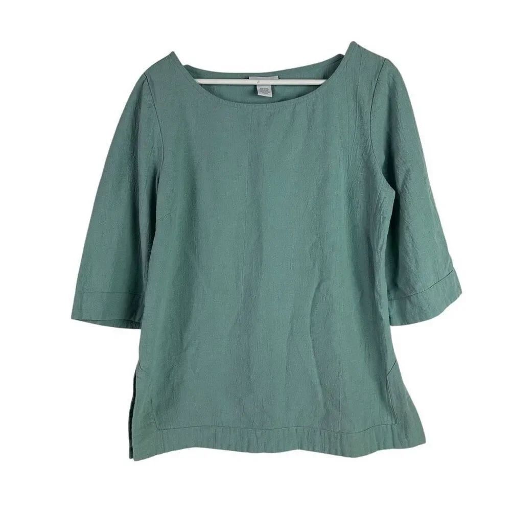 Soft Surroundings Cotton Tunic Blouse Womens Size Medium Pale Aqua